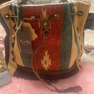 Myra Bag Red and Green Hobo with Geometric Pattern